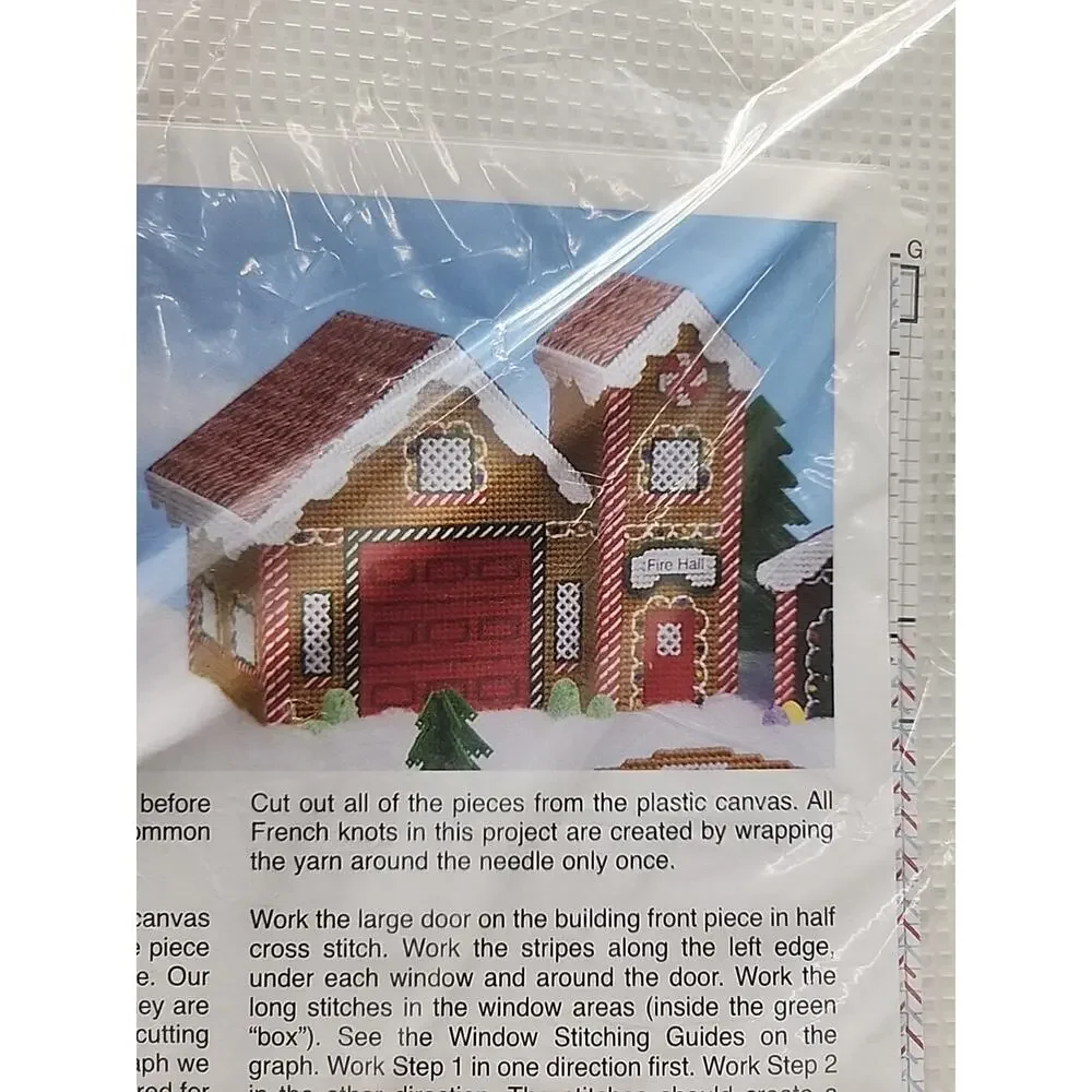 Mary Maxim plastic canvas Stitch Kit sealed Gingerbread Fire Hall‎ 15763